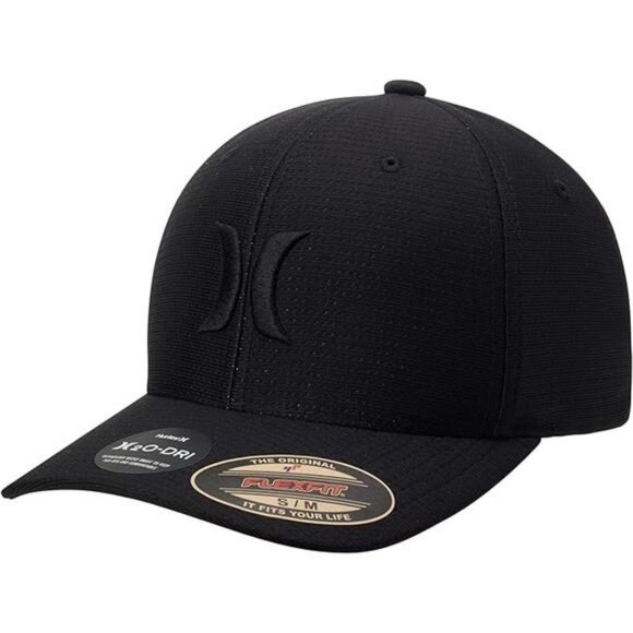 Mens fitted baseball cap curved bill lightweight breathable dri fit black hat - Picture 8 of 8